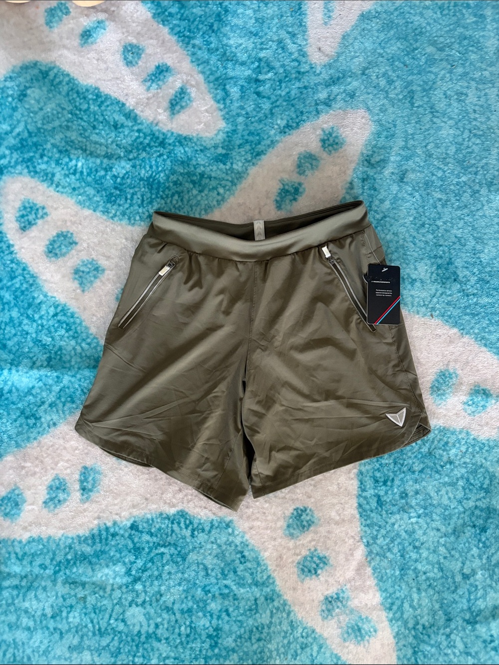 Men's Olive Athletic Shorts with Zip Pockets